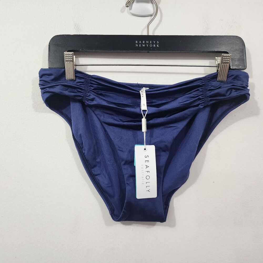 Seafolly Shine On Gathered Front Retro Bikini Bottom Blue Opal NWT Women's 12